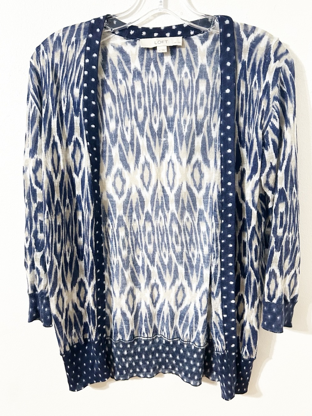 Ann Taylor LOFT Petites Open Front Cardigan Sweater Small Petite Navy Blue Cream